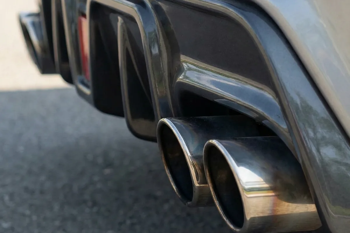 Detalhe das ponteiras de escape duplas cromadas e do difusor traseiro escuro do Vectra restomod.