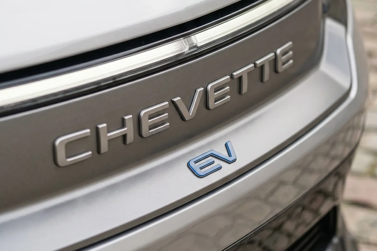 Emblema CHEVETTE em letras espaçadas na traseira, com a sigla EV em azul abaixo.
